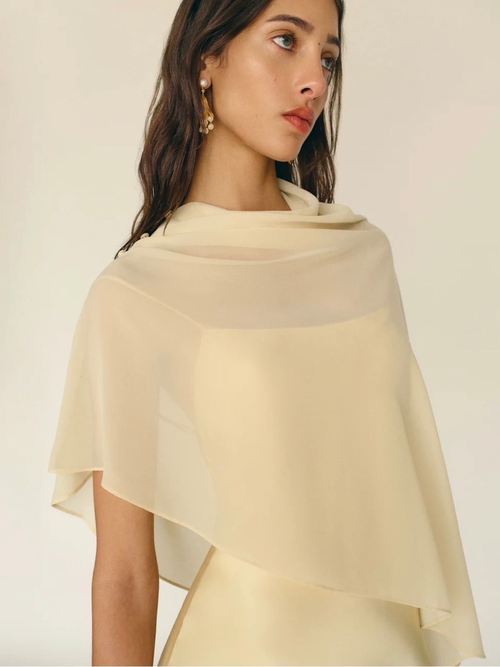 Reformation Butter Yellow 100% Silk Maxi Dress with Sheer Cape - Picture 4 of 4